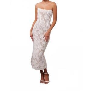 NEW V. CHAPMAN capulet midi dress in white chantilly lace